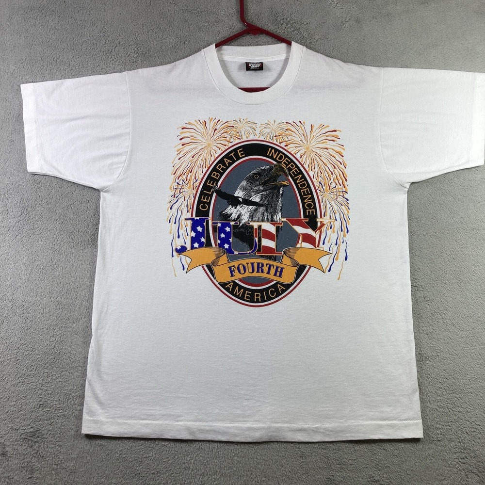 Vintage Patriotic Graphic T-Shirt Adult XL White Bald Eagle July 4th America SS - Picture 1 of 13